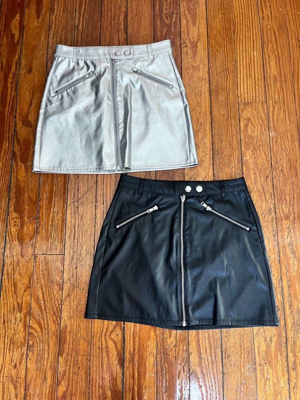 wild fable Faux Leather Mini Skirts - Silver & Black